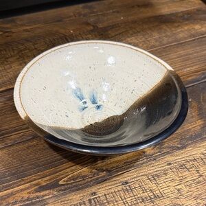 Handmade Ceramic Pottery Bowl with Blue and Brown Accents